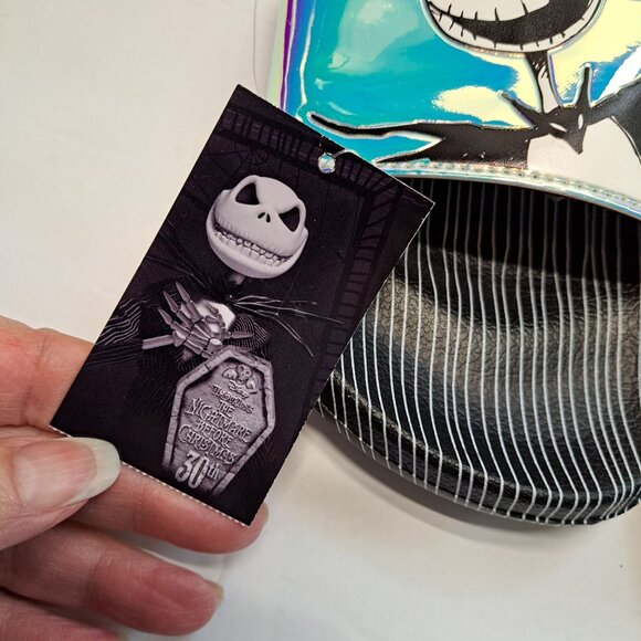 NWT Disney Nightmare Before Christmas Slides Sz 8 Jack & Sally Holographic Strap - Picture 2 of 10